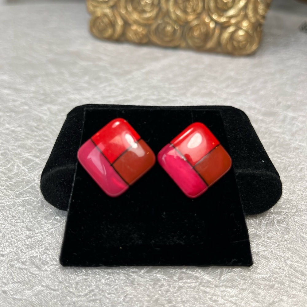 Vintage 80’s Red and Pink Square Earrings